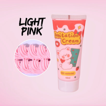 50ml light pink decoden imitation cream for kawaii DIY crafts. Fake whipped cream adhesive for tumblers, resin projects, phone cases, and scrapbooking. Soft pastel pink shade adds cute detail to decoden decorations.