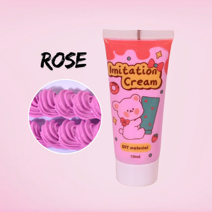 50ml rose pink decoden imitation cream. Beautiful whipped cream style glue for DIY crafts, tumblers, resin art, and kawaii phone case designs. Rich rose colour adds romantic tones to handmade projects.