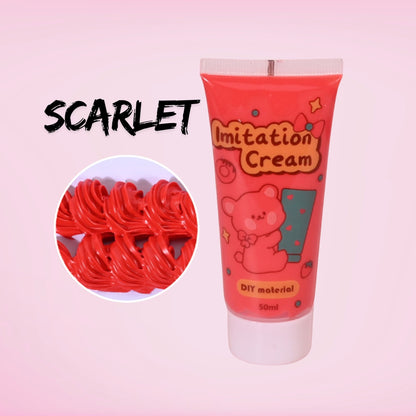 50ml scarlet red decoden imitation cream. Realistic whipped cream glue for tumblers, resin projects, phone cases, and DIY decoden crafts. Bold scarlet shade perfect for standout designs.