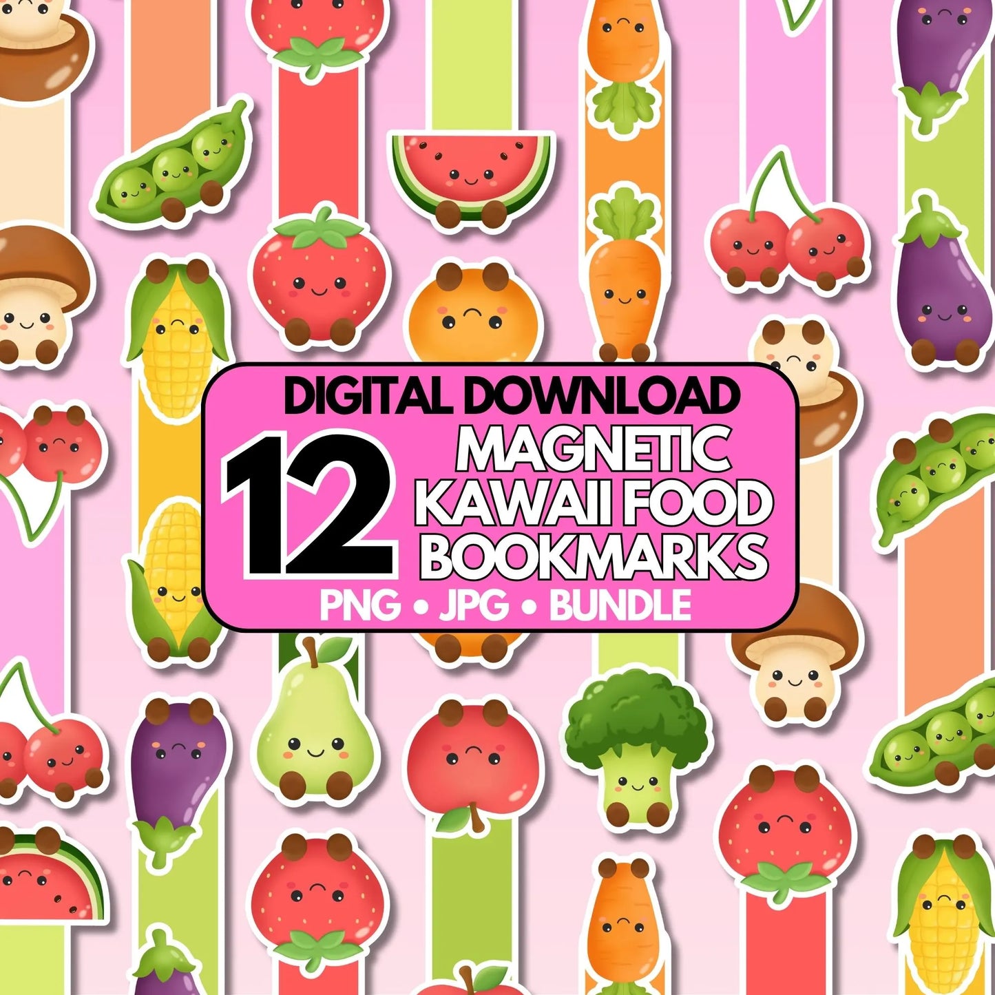 Kawaii Food Magnetic Bookmark Bundle | Digital Download