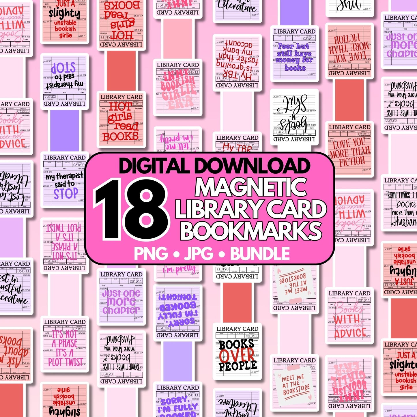 Library Cards Magnetic Bookmark Bundle | Digital Download