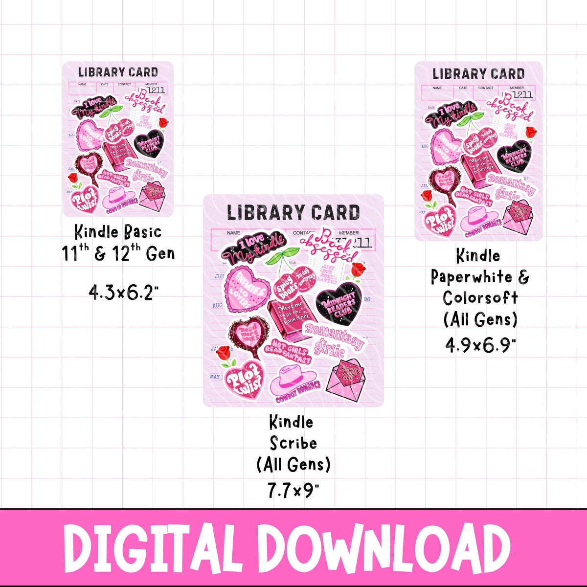 Kindle Inset Library Card Kindle Case Inserts, Printable Insert for Kindles, Bookish Girls ...