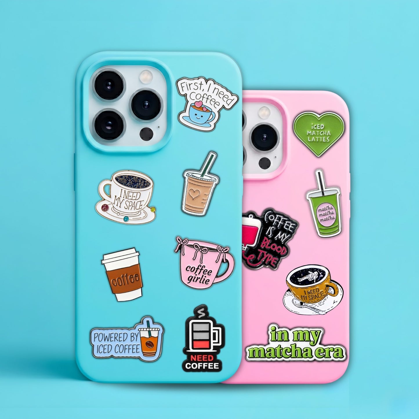 Coffee & Matcha - Enamel Metal Stick On Charms (3M Adhesive)