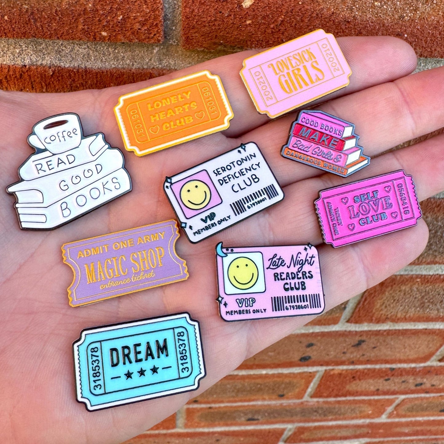 Bookish - Enamel Metal Sticker Pin Charms