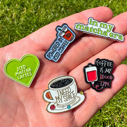 Coffee & Matcha - Enamel Metal Sticker Pin Charms