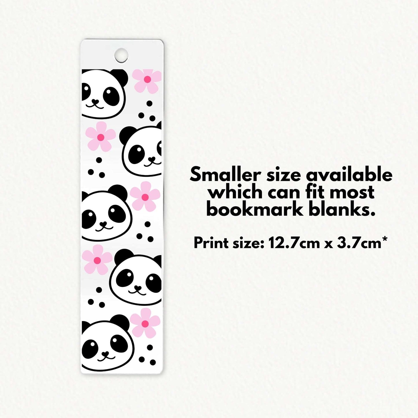 cute kawaii panda faces with pink flowers on a uv dtf print which can be used as transfers for bookmark blanks