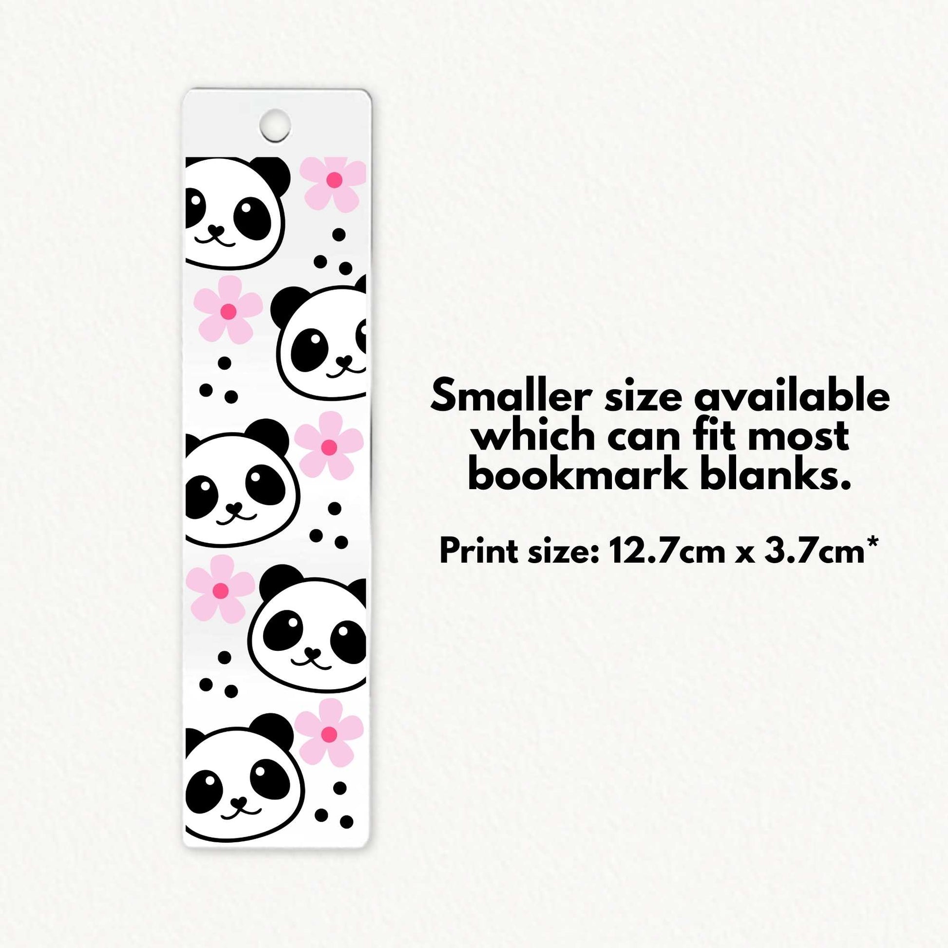 cute kawaii panda faces with pink flowers on a uv dtf print which can be used as transfers for bookmark blanks