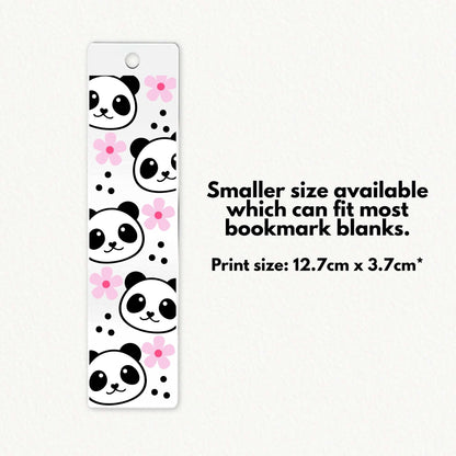 cute kawaii panda faces with pink flowers on a uv dtf print which can be used as transfers for bookmark blanks