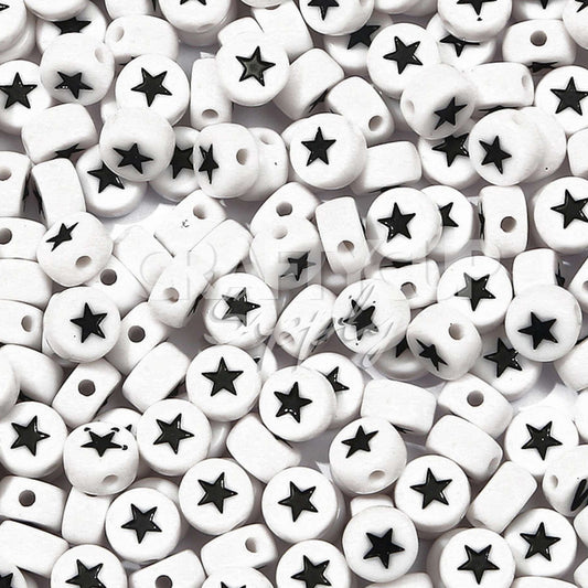 white acrylic beads with stars