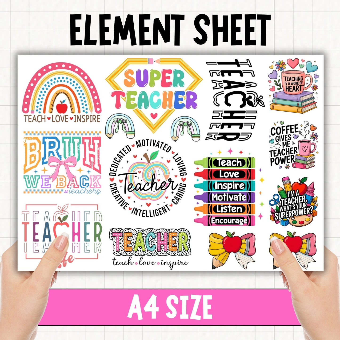 Teacher A4 Sheet 1 | UV DTF Element Sheet