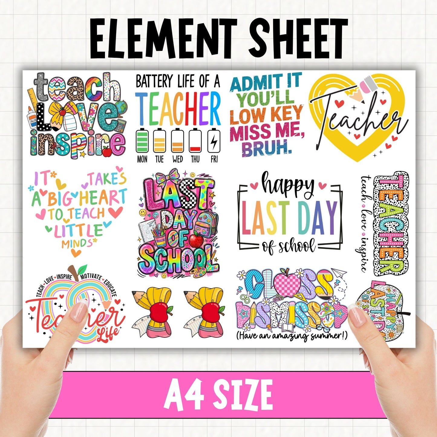 Teacher A4 Sheet 2 | UV DTF Element Sheet