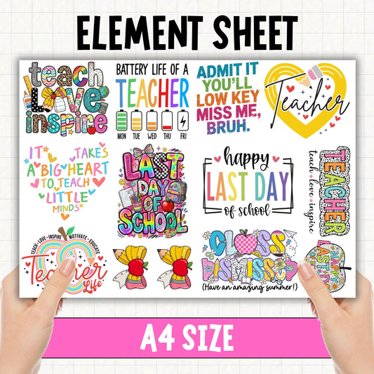 Teacher A4 Sheet 2 | UV DTF Element Sheet