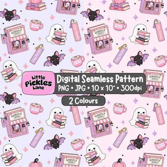 Ghost Bookstore Seamless Pattern | Digital Download