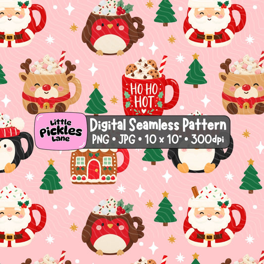 Christmas Hot Cocoa Seamless Pattern | Digital Download