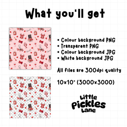 Spicy Bookish Romance Seamless Pattern | Digital Download