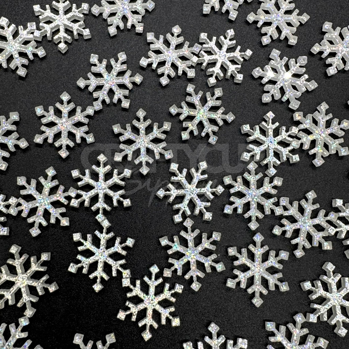 Silver Glitter Snowflakes Cabochons (Pack of 10)