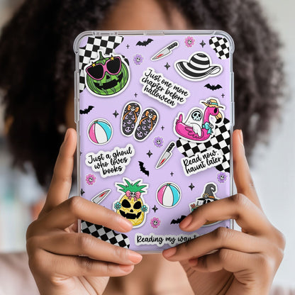 Phone case with colorful stickers held by a person