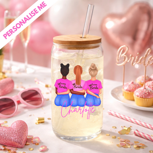 personalised tumbler uvdtf transfer showing bridal party shower, customisable with own text and style printed in the UK using UV DTF transfers