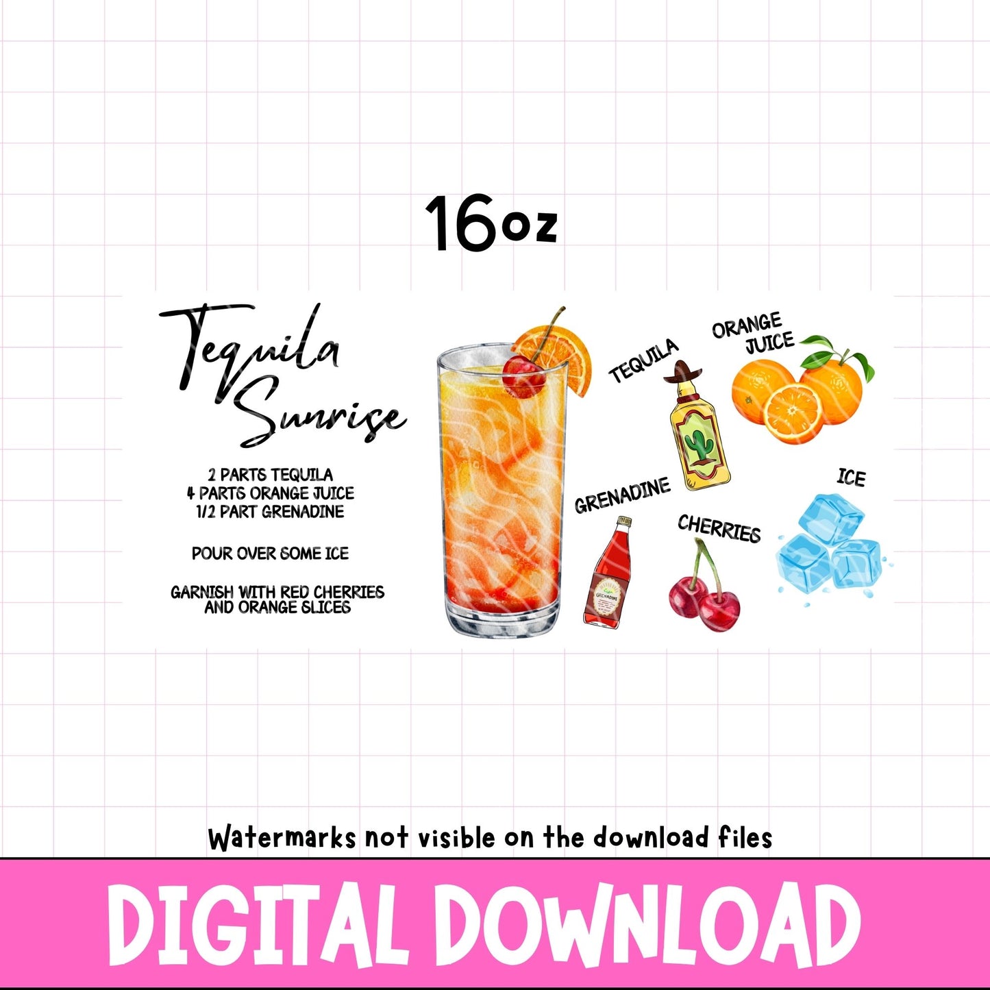Tequila Sunrise Recipe | Digital Download