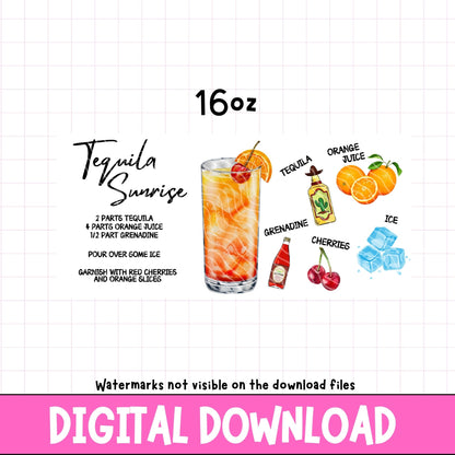 Tequila Sunrise Recipe | Digital Download