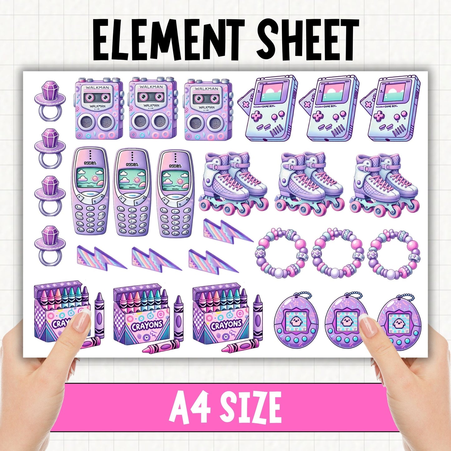 Retro 90's - A4 | UV DTF Element Sheet