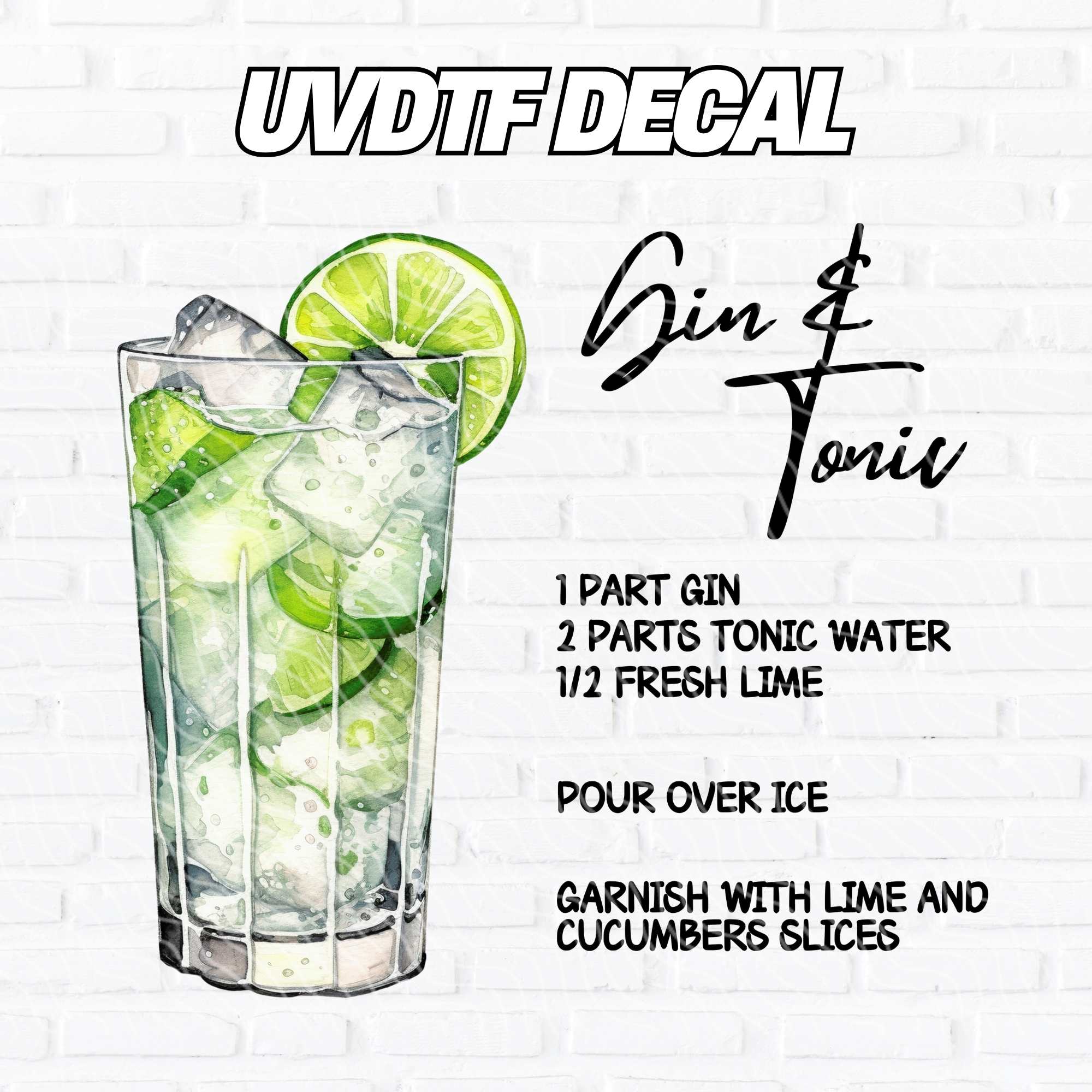 Tonic Sticker Cocktail Recipe UV DTF Decal Sticker | UVDTF Transfers – CraftyCupSupply