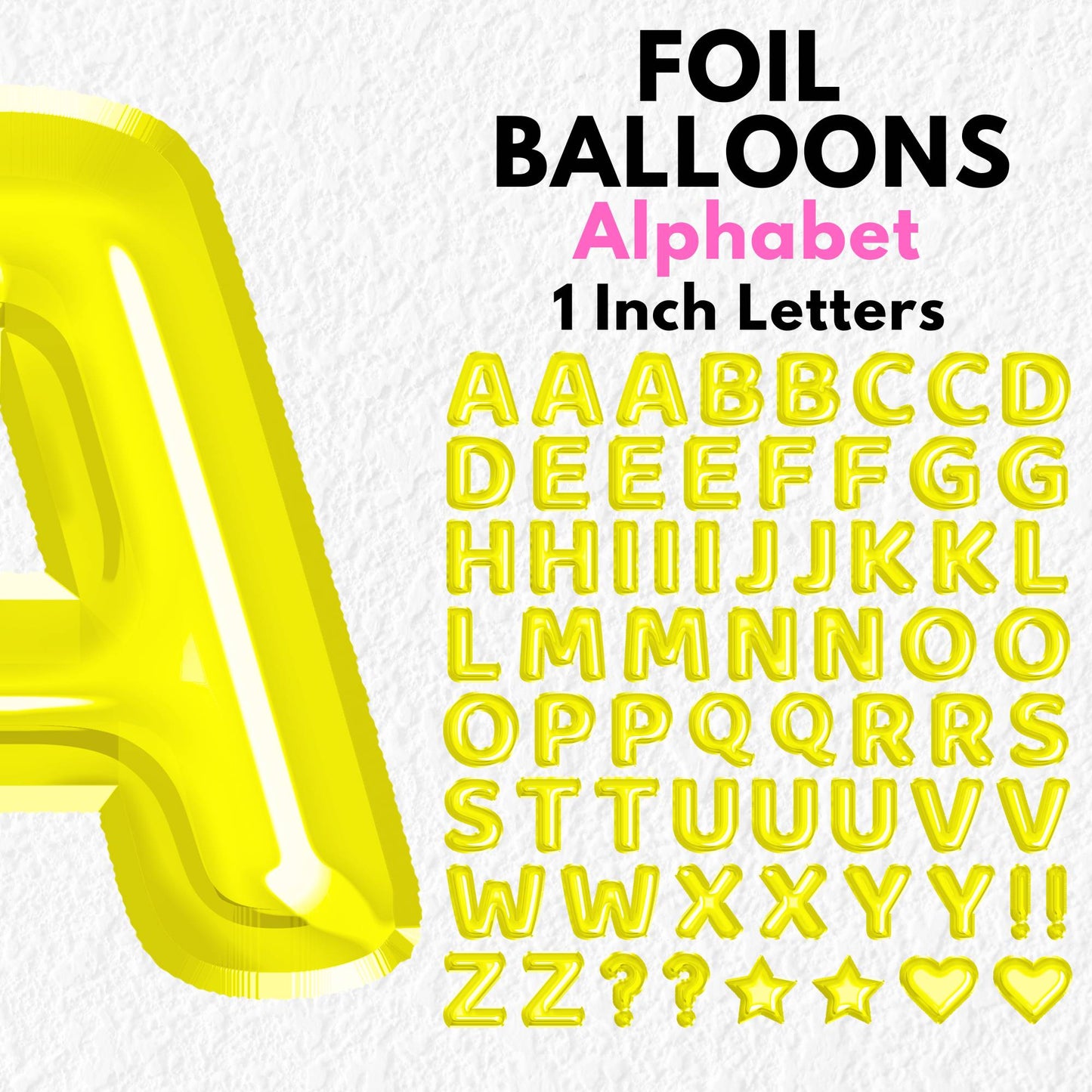 Yellow Foil Balloons Alphabet | UV DTF