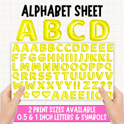 Yellow Foil Balloons Alphabet | UV DTF