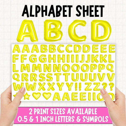 Yellow Foil Balloons Alphabet | UV DTF