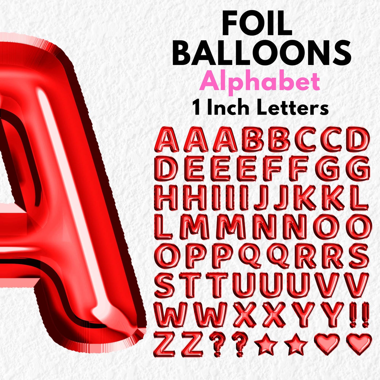 Red Foil Balloons Alphabet | UV DTF