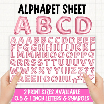 Pink Foil Balloons Alphabet | UV DTF