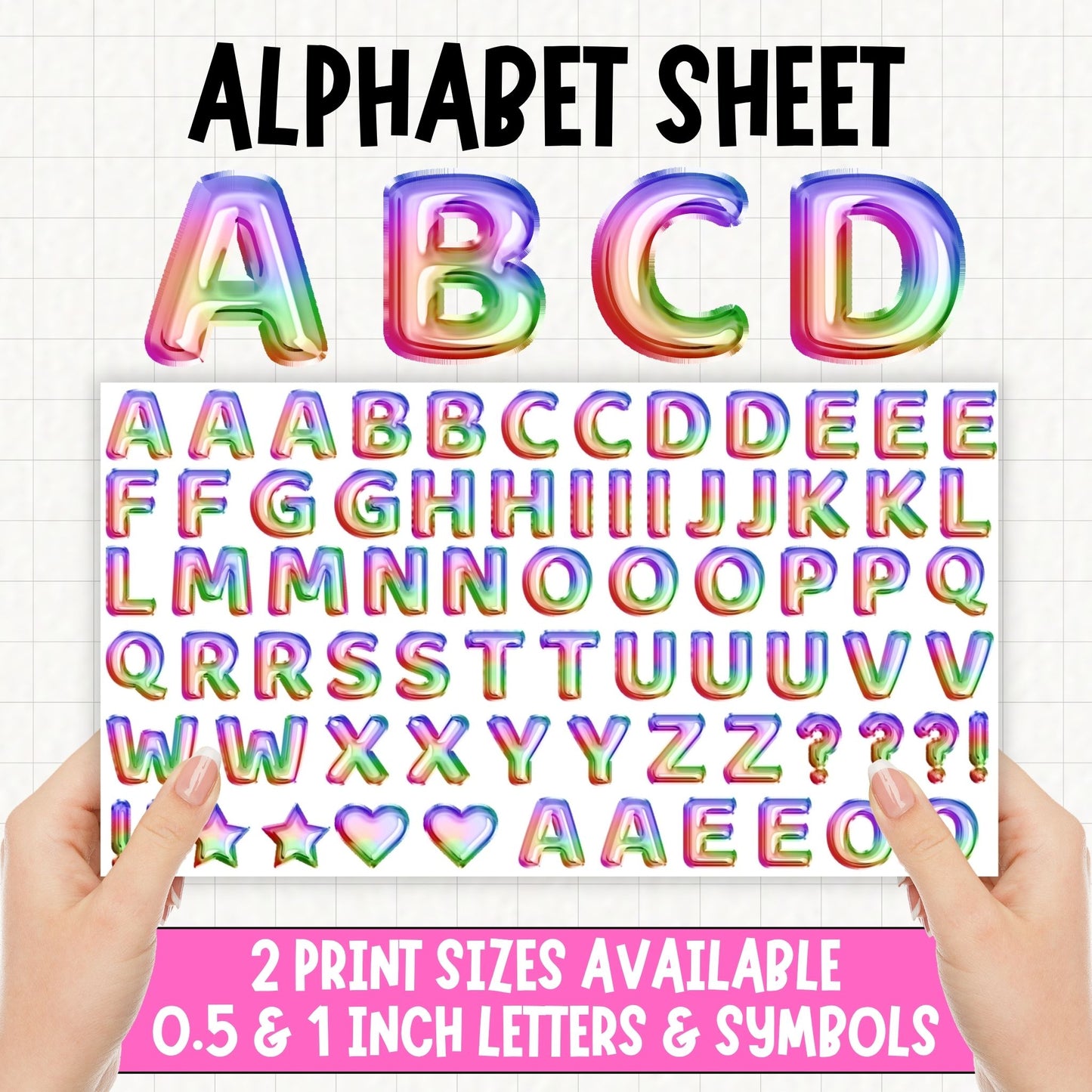 Rainbow Foil Balloons Alphabet | UV DTF
