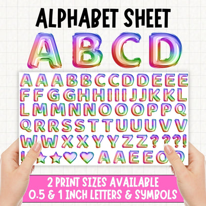 Rainbow Foil Balloons Alphabet | UV DTF