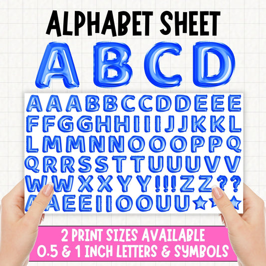 Blue Foil Balloons Alphabet | UV DTF