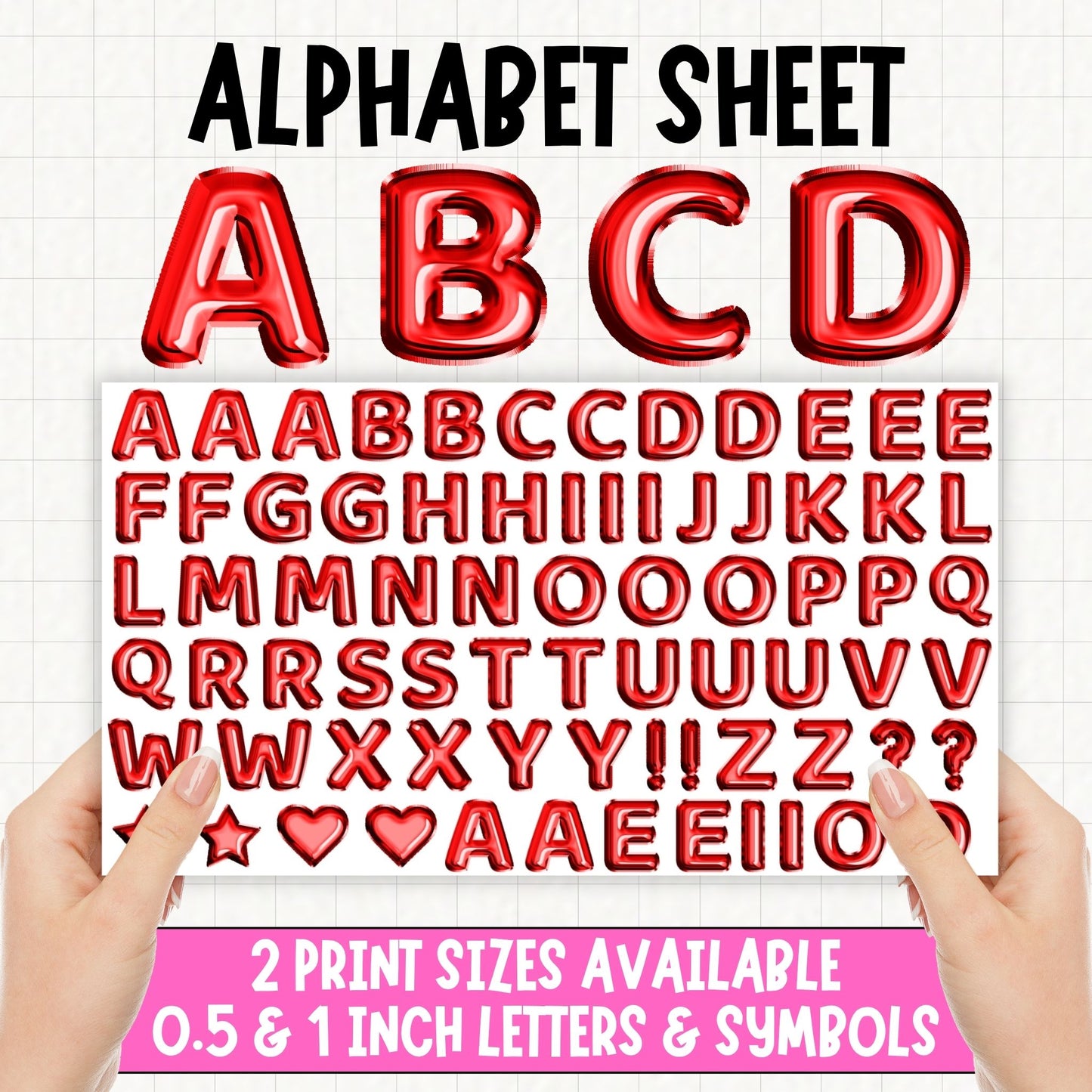 Red Foil Balloons Alphabet | UV DTF