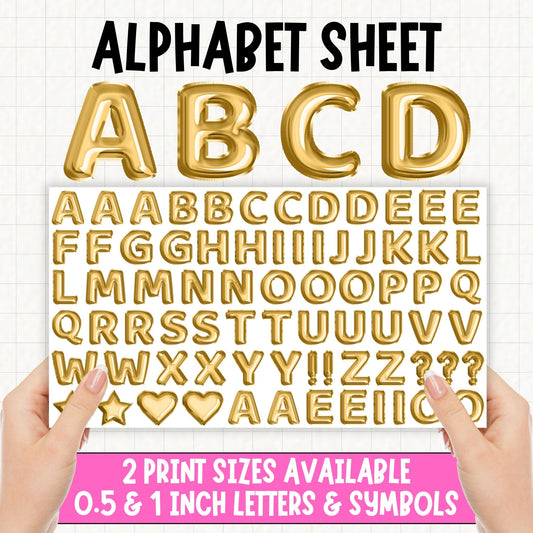 Gold Foil Balloons Alphabet | UV DTF