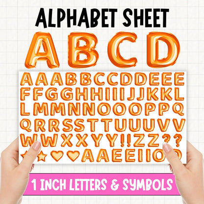 Orange Foil Balloons Alphabet | UV DTF