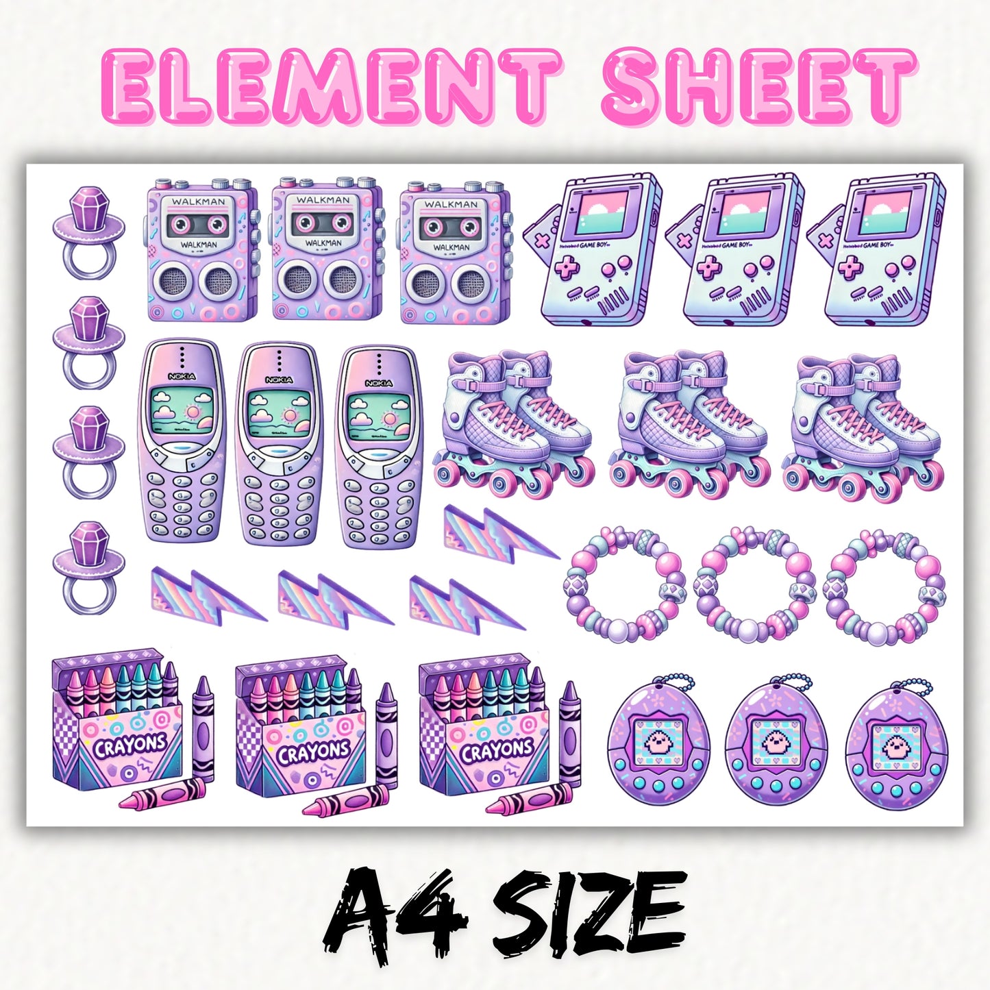 Retro 90's - A4 | UV DTF Element Sheet