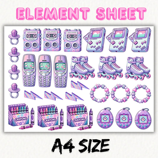 Retro 90's - A4 | UV DTF Element Sheet