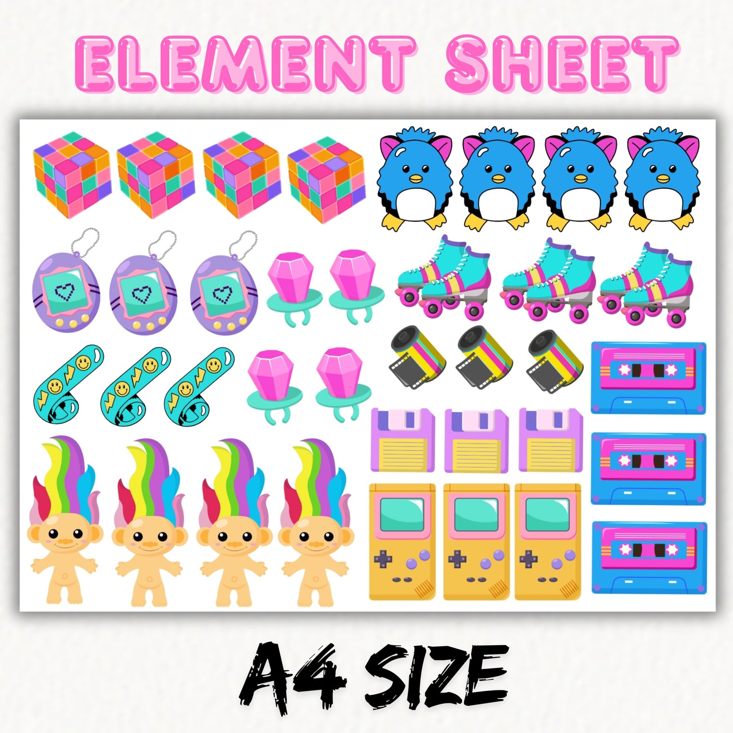Retro 90's - A4 | UV DTF Element Sheet