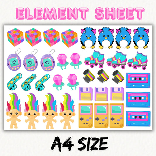 Retro 90's - A4 | UV DTF Element Sheet