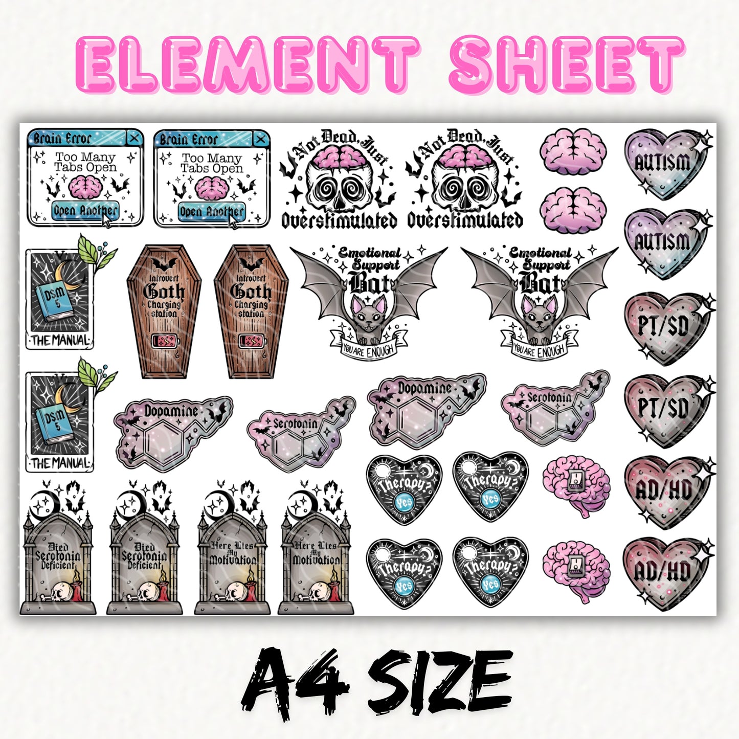 Neurodivergent Goth | UV DTF Element Sheet