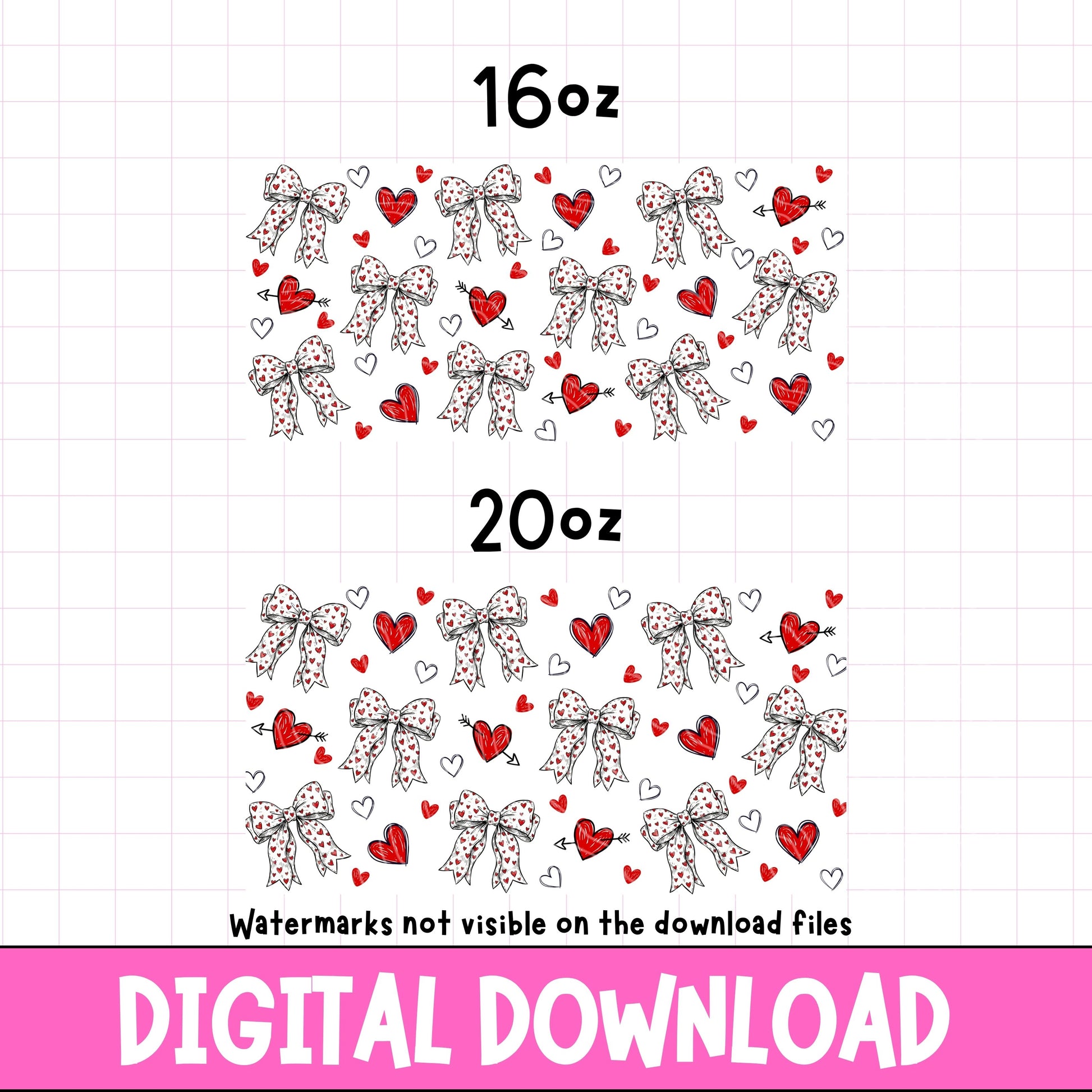 cute valentine love heart coquette bows available in a digital download format for tumbler wraps sublimation and uvdtf