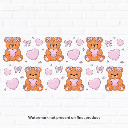 Teddy Hearts Pink | UV DTF Wrap