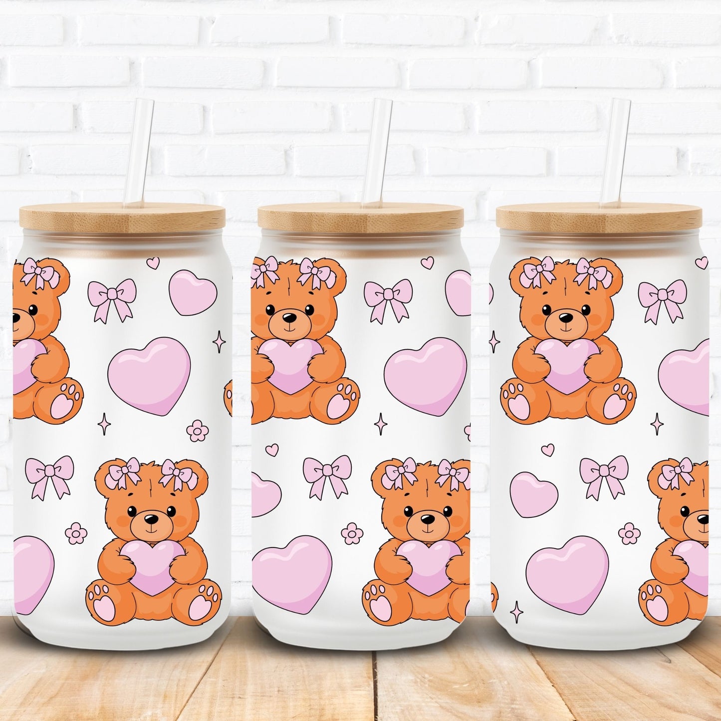 Teddy Hearts Pink | UV DTF Wrap