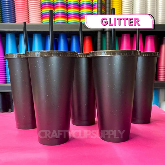 Black glitter cold cups Teckwrap supply in the uk