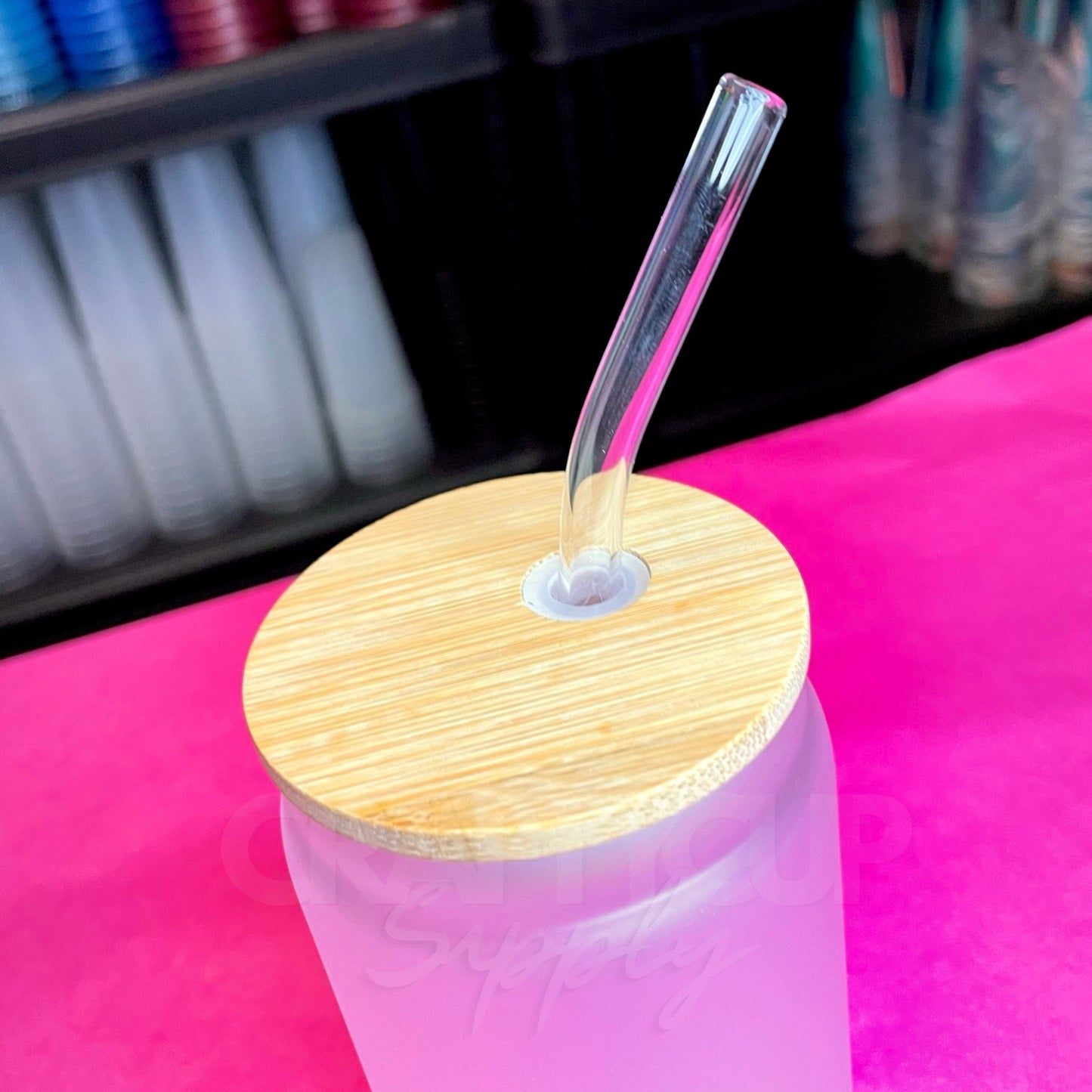 Frosted Bamboo Glass Can 16oz (Includes Glass Straw)